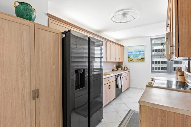 1180 S Ocean Blvd Unit 7B, Boca Raton, FL 33432 - kitchen featuring stainless steel fridge, dishwashing machine, light tile patterned flooring, and light brown cabinetry