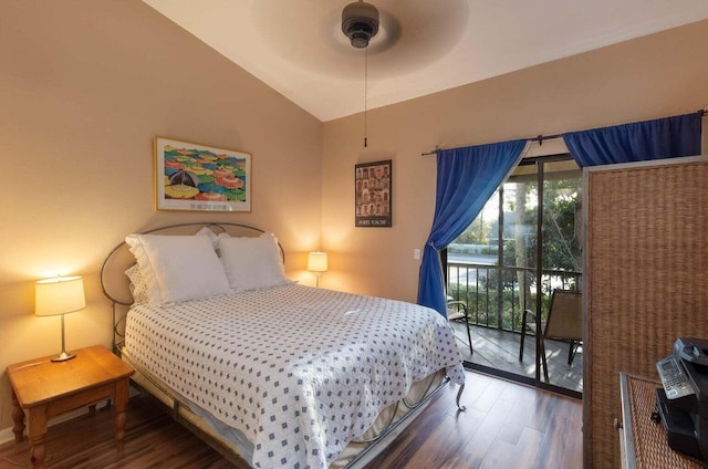 13045 Albright Ct Unit 12, Wellington, FL 33414 - bedroom with wood finished floors, access to exterior, vaulted ceiling, and ceiling fan