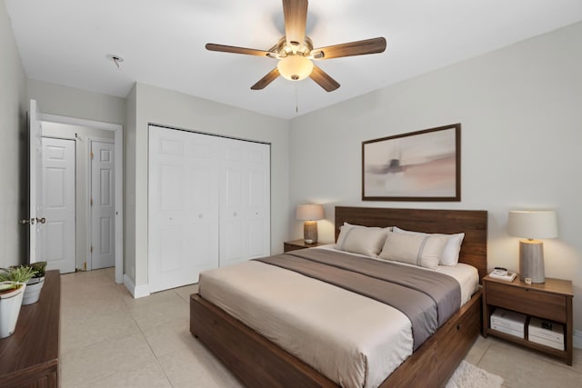 1920 Palmland Dr Unit C, Boynton Beach, FL 33436 - bedroom with a closet, light tile patterned floors, a ceiling fan, and baseboards