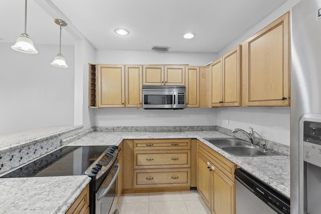 1920 Palmland Dr Unit C, Boynton Beach, FL 33436 - kitchen with appliances with stainless steel finishes, a sink, light tile patterned flooring, light countertops, and recessed lighting