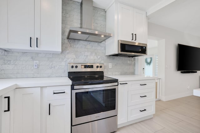 5830 SW 51st Ter, Miami, FL 33155 - kitchen featuring wall chimney range hood, appliances with stainless steel finishes, decorative backsplash, and light countertops