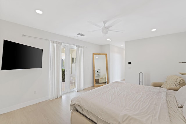 5830 SW 51st Ter, Miami, FL 33155 - bedroom with access to exterior, baseboards, light wood-type flooring, recessed lighting, and ceiling fan