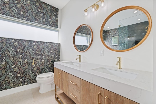 5830 SW 51st Ter, Miami, FL 33155 - bathroom featuring toilet, tile patterned floors, a shower, and double vanity