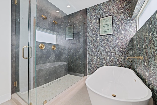 5830 SW 51st Ter, Miami, FL 33155 - full bath featuring a shower stall, a soaking tub, and recessed lighting