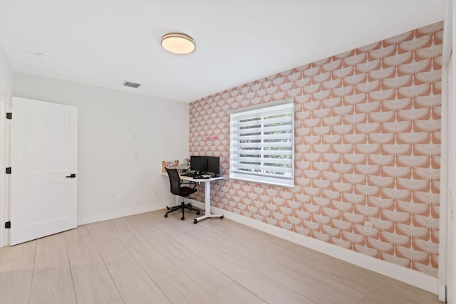 5830 SW 51st Ter, Miami, FL 33155 - home office featuring wallpapered walls, baseboards, and wood finished floors