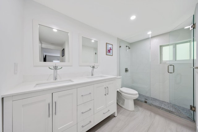 5830 SW 51st Ter, Miami, FL 33155 - full bathroom with a stall shower, toilet, double vanity, and recessed lighting