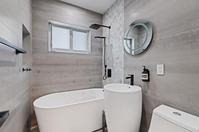 5830 SW 51st Ter, Miami, FL 33155 - full bath featuring toilet, a soaking tub, tile walls, and a shower