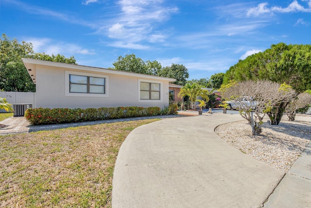 2425 S Florida Mango Rd, West Palm Beach, FL 33406 - ranch-style house with stucco siding, central air condition unit, and a front lawn