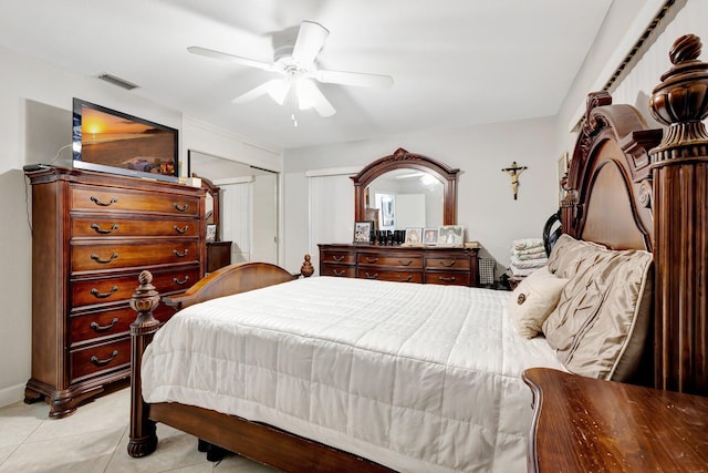 2425 S Florida Mango Rd, West Palm Beach, FL 33406 - bedroom with light tile patterned flooring, a ceiling fan, and a closet