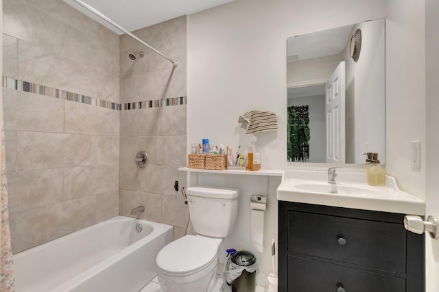 full bath with toilet, shower / bath combination, and vanity