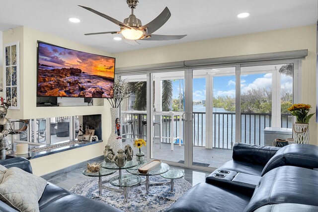 1537 E Hillsboro Blvd Unit 341, Deerfield Beach, FL 33441 - living room featuring ceiling fan, recessed lighting, and wood finished floors