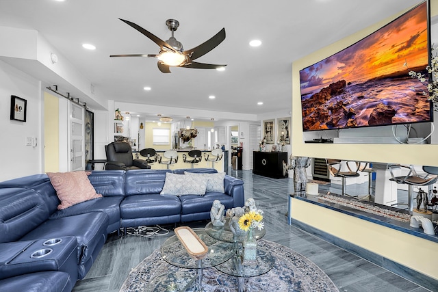 1537 E Hillsboro Blvd Unit 341, Deerfield Beach, FL 33441 - living room featuring ceiling fan, recessed lighting, and wood finished floors