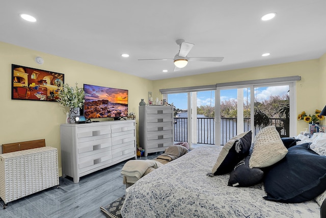 1537 E Hillsboro Blvd Unit 341, Deerfield Beach, FL 33441 - bedroom with access to outside, recessed lighting, a ceiling fan, and wood finished floors