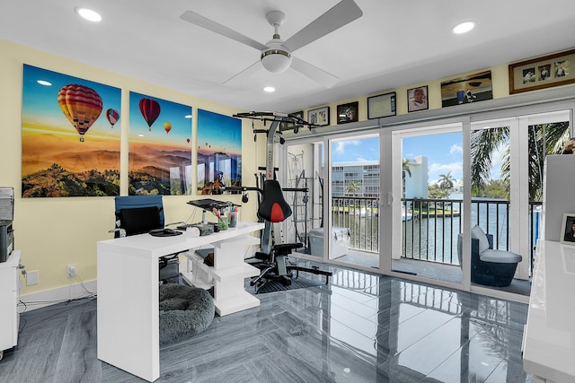 1537 E Hillsboro Blvd Unit 341, Deerfield Beach, FL 33441 - exercise room featuring ceiling fan, recessed lighting, and french doors