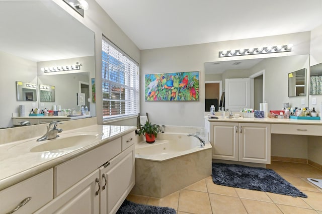 561 Peppergrass Run, Royal Palm Beach, FL 33411 - full bathroom with tile patterned floors, two vanities, and a jetted tub
