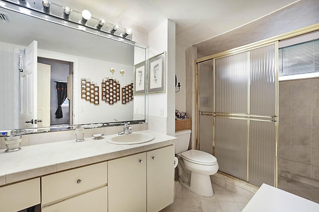 5936 Morningstar Cir Unit 201, Delray Beach, FL 33484 - full bathroom with a shower stall, toilet, vanity, and tile patterned flooring