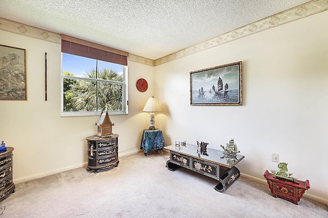5936 Morningstar Cir Unit 201, Delray Beach, FL 33484 - living area with carpet floors, a textured ceiling, and baseboards