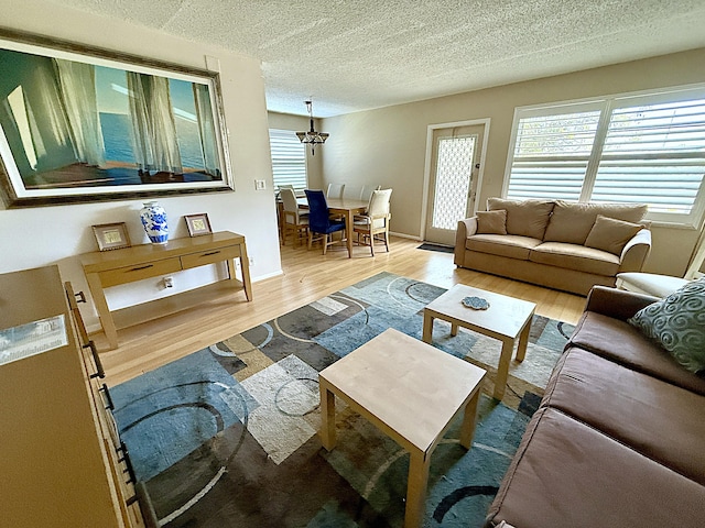 2060 Newport N, Deerfield Beach, FL 33442 - living room featuring light wood finished floors, a textured ceiling, and baseboards