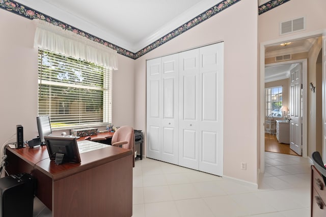 1629 SE Tradition Trce, Stuart, FL 34997 - office with crown molding, light tile patterned floors, and baseboards
