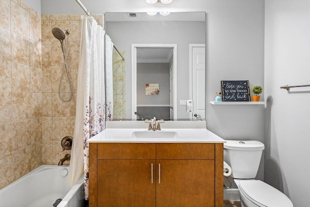 12209 Boca Reserve Ln, Boca Raton, FL 33428 - full bath featuring shower / bath combo with shower curtain, toilet, vanity, and ornamental molding