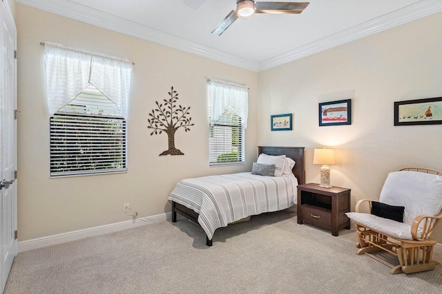 12209 Boca Reserve Ln, Boca Raton, FL 33428 - bedroom featuring ornamental molding, carpet floors, baseboards, and ceiling fan