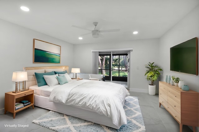 8269 Springtree Rd, Boca Raton, FL 33496 - bedroom featuring access to outside, recessed lighting, ceiling fan, and baseboards