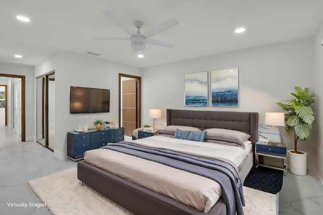 8269 Springtree Rd, Boca Raton, FL 33496 - bedroom featuring recessed lighting, baseboards, a ceiling fan, and a closet