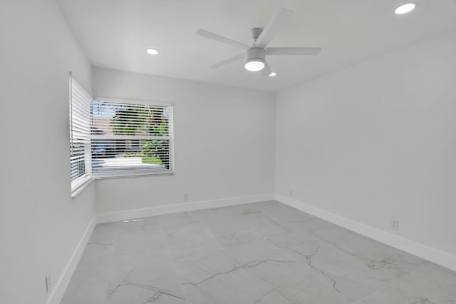 8269 Springtree Rd, Boca Raton, FL 33496 - empty room featuring marble finish flooring, baseboards, recessed lighting, and ceiling fan