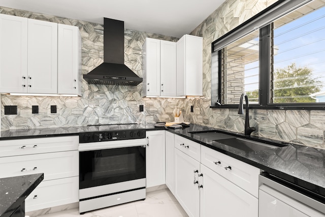 1428 N M St, Lake Worth Beach, FL 33460 - kitchen featuring extractor fan, oven, a sink, dishwashing machine, and light marble finish floors