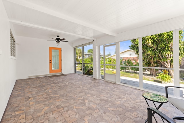 1428 N M St, Lake Worth Beach, FL 33460 - unfurnished sunroom with ceiling fan and beam ceiling