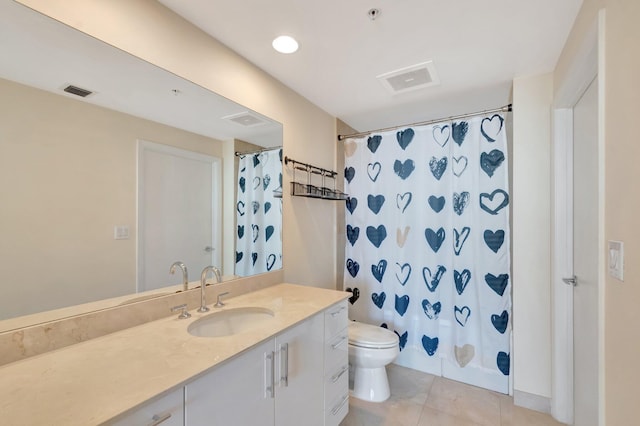 550 Okeechobee Blvd Unit 821, West Palm Beach, FL 33401 - full bathroom with toilet, vanity, tile patterned floors, and a shower with shower curtain