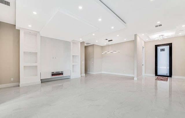 2929 Lorene Dr, Palm Springs, FL 33461 - unfurnished living room with light marble finish flooring, recessed lighting, and baseboards