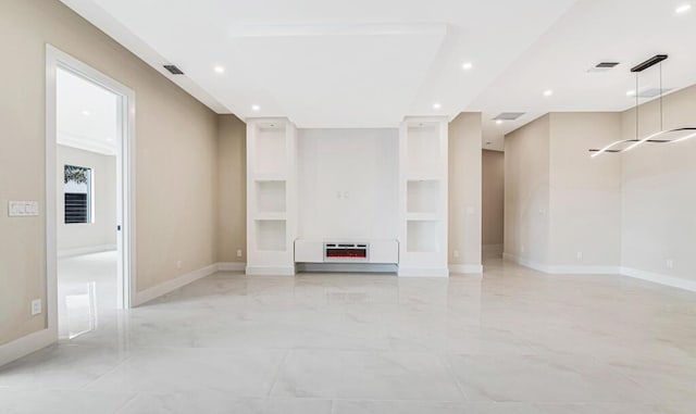 2929 Lorene Dr, Palm Springs, FL 33461 - unfurnished living room with recessed lighting, heating unit, baseboards, and light marble finish flooring