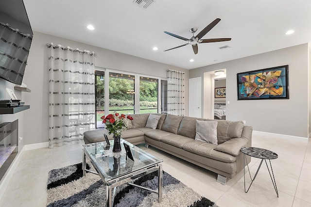 9319 Silver Shores Ln, Boynton Beach, FL 33473 - living area with ceiling fan, baseboards, and recessed lighting
