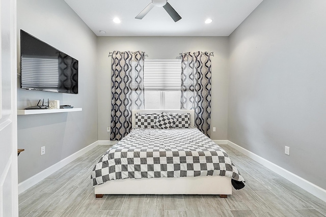 9319 Silver Shores Ln, Boynton Beach, FL 33473 - bedroom featuring wood finished floors, baseboards, ceiling fan, and recessed lighting