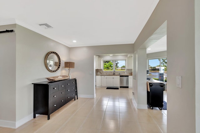 5 Slash Pine Dr, Boynton Beach, FL 33436 - corridor featuring a sink, baseboards, light tile patterned floors, and recessed lighting