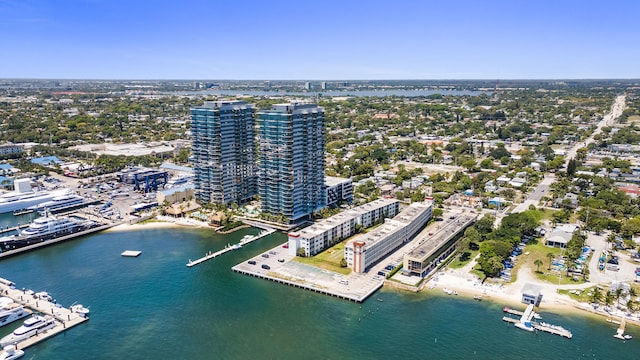 view of urban area with a large body of water