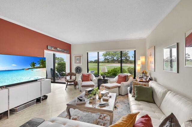 730 Greensward Ct Unit 107-J, Delray Beach, FL 33445 - living area with light tile patterned floors and ornamental molding