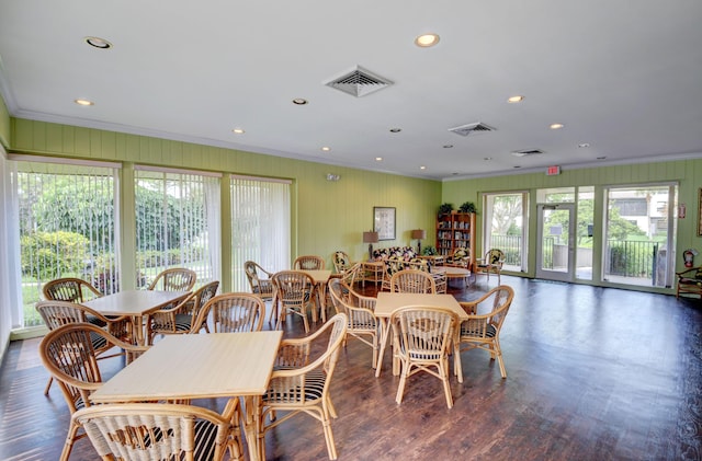 730 Greensward Ct Unit 107-J, Delray Beach, FL 33445 - dining space with ornamental molding, recessed lighting, and wood finished floors