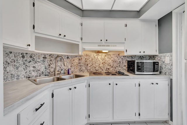 2161 NE 42nd Ct Unit 116, Lighthouse Point, FL 33064 - kitchen with appliances with stainless steel finishes, under cabinet range hood, a sink, light countertops, and white cabinetry
