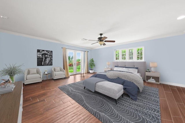 16 E High Point Rd, Sewalls Point, FL 34996 - bedroom featuring ornamental molding, wood finished floors, and ceiling fan