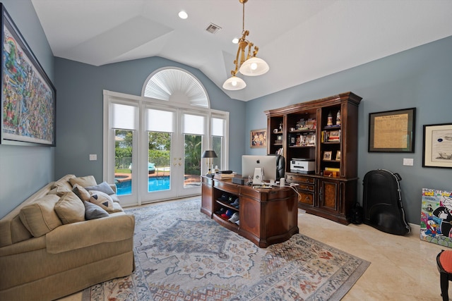 2 Firestone Cir, West Palm Beach, FL 33401 - office area featuring french doors and lofted ceiling