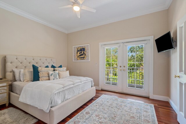 2 Firestone Cir, West Palm Beach, FL 33401 - bedroom with french doors, access to outside, crown molding, baseboards, and wood finished floors
