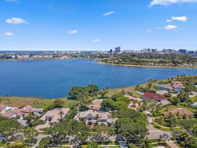 2 Firestone Cir, West Palm Beach, FL 33401 - aerial view of property and surrounding area with a large body of water, skyline, and nearby suburban area