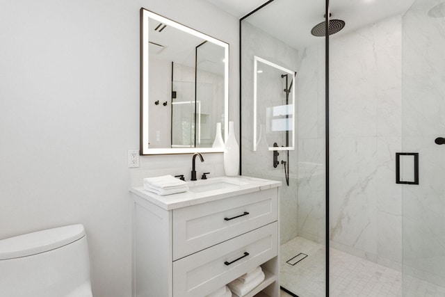 3401 S Ocean Blvd Unit 6, Highland Beach, FL 33487 - full bathroom with a marble finish shower, toilet, and vanity