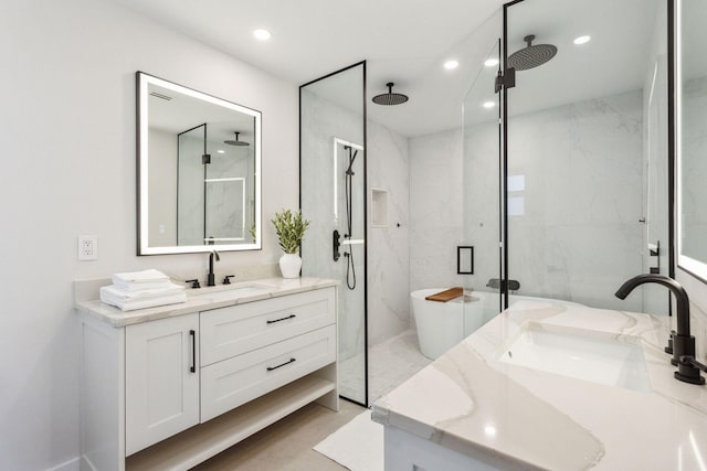 3401 S Ocean Blvd Unit 6, Highland Beach, FL 33487 - full bathroom with a marble finish shower, vanity, and recessed lighting