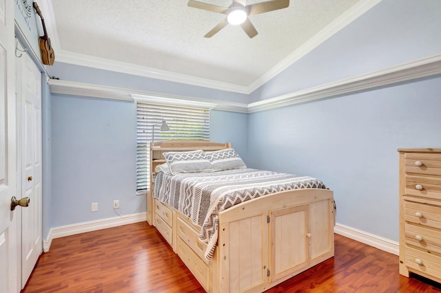 1833 Barnstable Rd, Wellington, FL 33414 - bedroom featuring vaulted ceiling, dark wood-style floors, baseboards, crown molding, and a ceiling fan