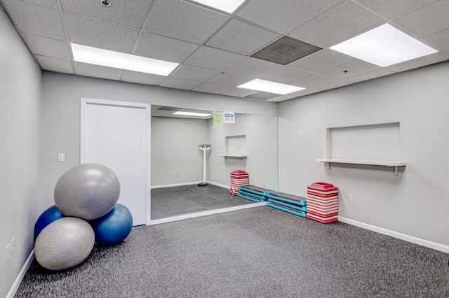 1833 Barnstable Rd, Wellington, FL 33414 - workout room featuring carpet floors, baseboards, and a drop ceiling