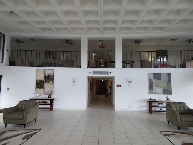 9233 SW 8th St Unit 207, Boca Raton, FL 33428 - common area featuring coffered ceiling, beam ceiling, and a high ceiling