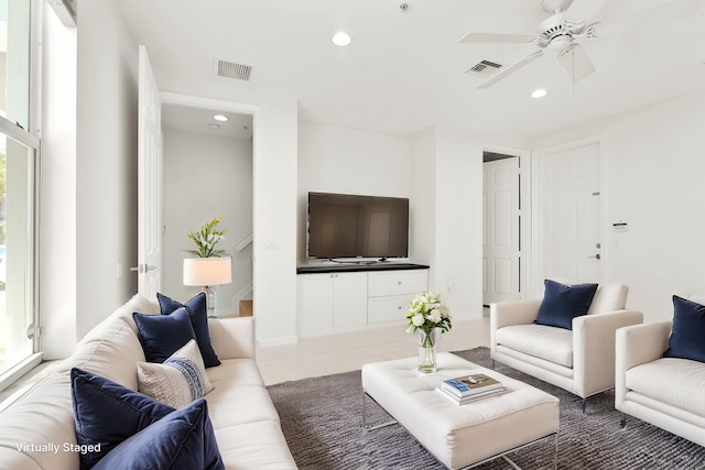 1246 Via De Fossi, Boynton Beach, FL 33426 - tiled living room featuring recessed lighting and ceiling fan